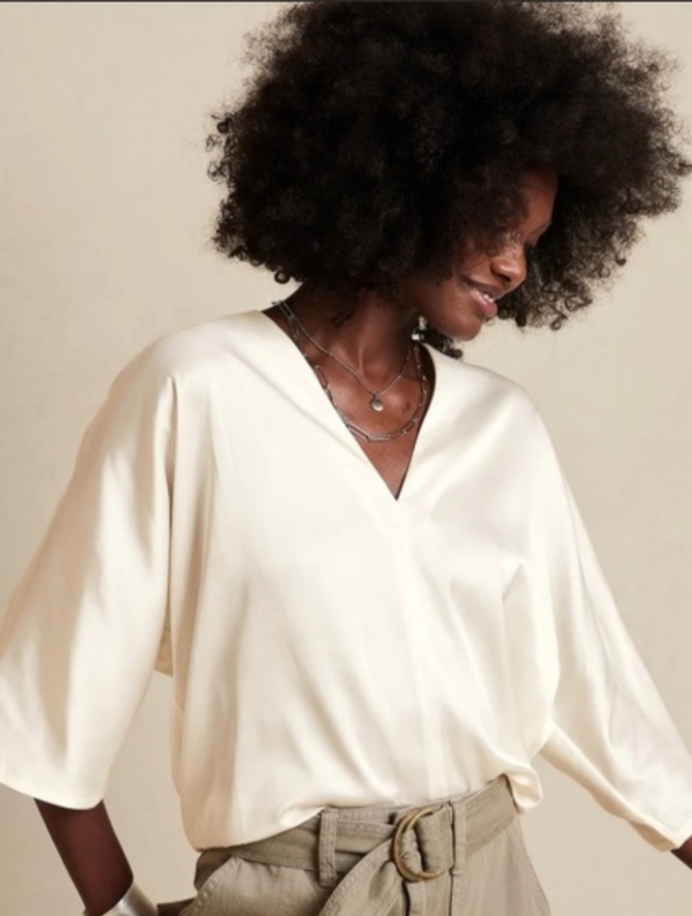 Banana Republic V-Neck Satin Blouse Dolman Sleeves